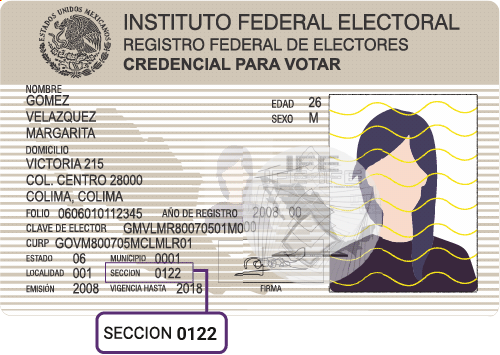 Modelo 1 de credencial de elector con sección visible