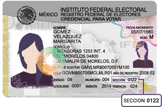 Modelo 4 de credencial de elector con sección visible